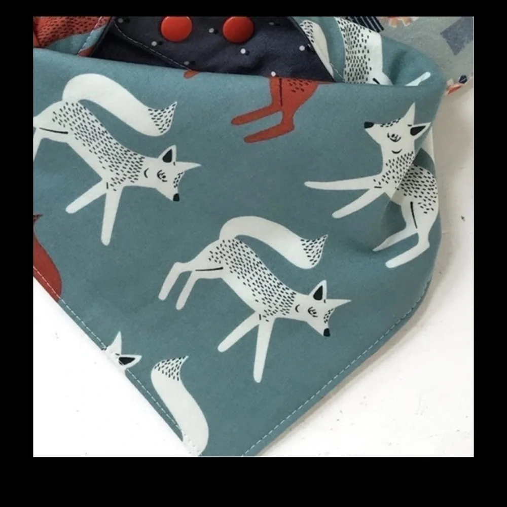 Bird Elephant Fox Indigo Blue Gray Cotton Flannel Bib Bandana 14 15 Inches